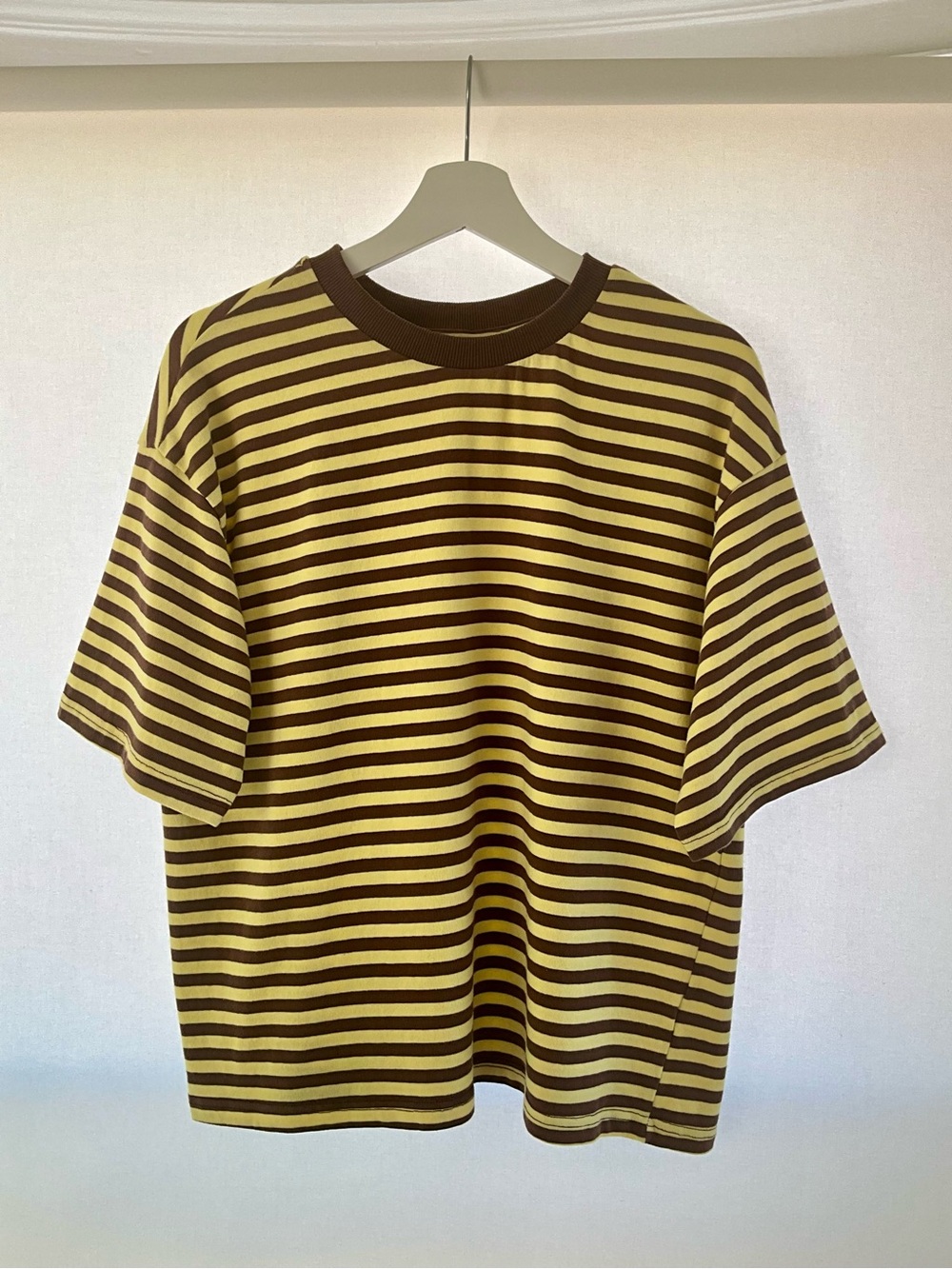 Princess Polly Settle Down Brown Yellow Stripe Tee US 0